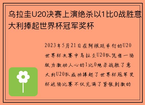 乌拉圭U20决赛上演绝杀以1比0战胜意大利捧起世界杯冠军奖杯 乌拉圭U20决赛上演绝杀以1比0战胜意大利捧起世界杯冠军奖杯